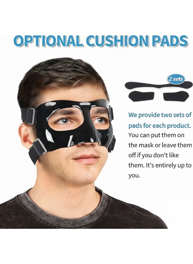 Adjustable Sports Nose and Face Protection Mask - Comfortable Face Guard for Fractures and Sports Injuries (Football, Basketball) with Extra Cushioning Pads - Black - Image 2